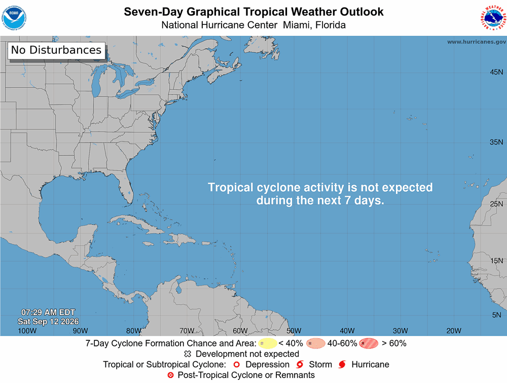 Verwachtingskaart voor de komende 7 dagen (Bron: NOAA)