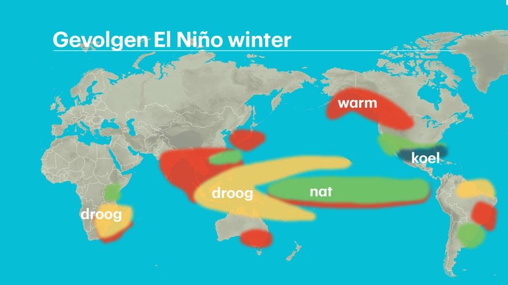 In grote lijnen de mondiale gevolgen van El Ni&ntilde;o tijdens de winter op het noordelijk halfrond