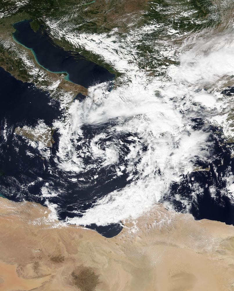 Medicane Daniel vastgelegd op het satellietbeeld door Nasa