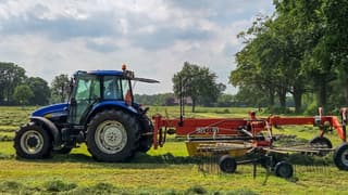 boer gras aan het opschudden om.te laten drogen