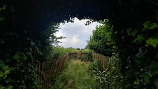 Doorkijkje naar lucht met stapelwolken, zon inmiddels verdwenen 