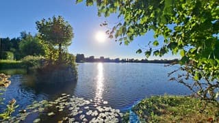 De zon met haar zonnestralen over het. water, tijdstip foto 17.38 uur