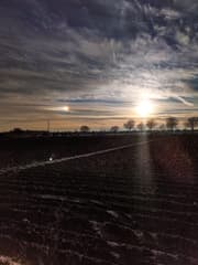 Bijzon (halo) in Nieuw-Dordrecht, Drenthe tijdens zonsondergang