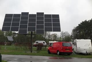 Regen op de camping. Zonnepanelen vangen alleen regen Belgie.