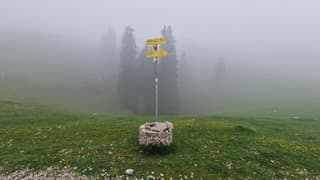 Dobratsch Naturpark Karinthië. Op de bergen mist en nevel helaas..