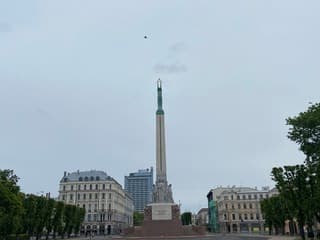 Wolkje en vogel net boven vrijheidsbeeld
