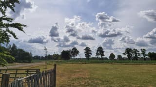 Opbollende wolken mooi aangelicht door de zon.