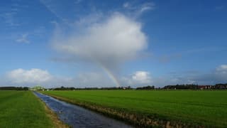 Regenbuitje met een regenboog 