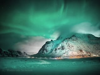 Noorderlicht met sneeuw (Lofoten)