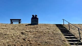 Trapje naar het bankje op de zeedijk om uit te kijken over de Krabbenkreek 