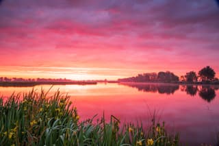 Ochtendrood water in de sloot