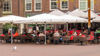 In de jas op terras