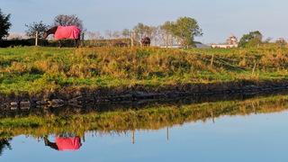 Vrij zonnig en rustig herfstweer spiegeling in de Arne