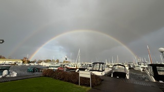 Regenboog over de jachthaven 