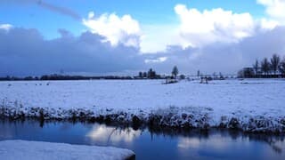 polder met sneeuw en blauwe lucht