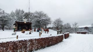 Kerststal in de sneeuw