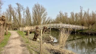 Weerspiegeling bruggetje in het  op windstille dag 