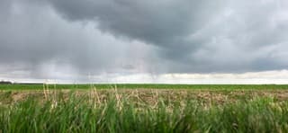 Regenbuien en regenwolken boven de Groninger landerijen 