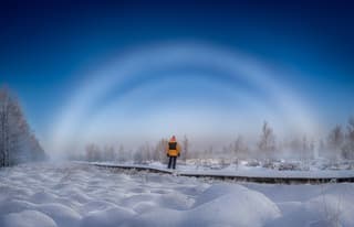 Pak sneeuw met mistboog (Ardennen)