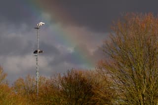 Regenboog boven voetbal veld
