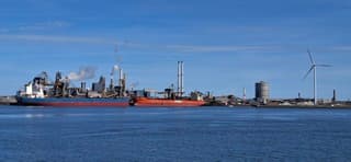 Veel blauw in IJmuiden bij Tata op Noordzeekanaal 