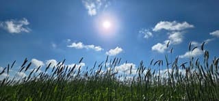 Zon en een blauw bewolkte lucht boven de provincie Groningen 
