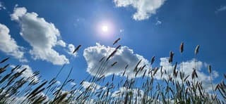 Zon en een blauw bewolkte lucht boven de provincie Groningen 